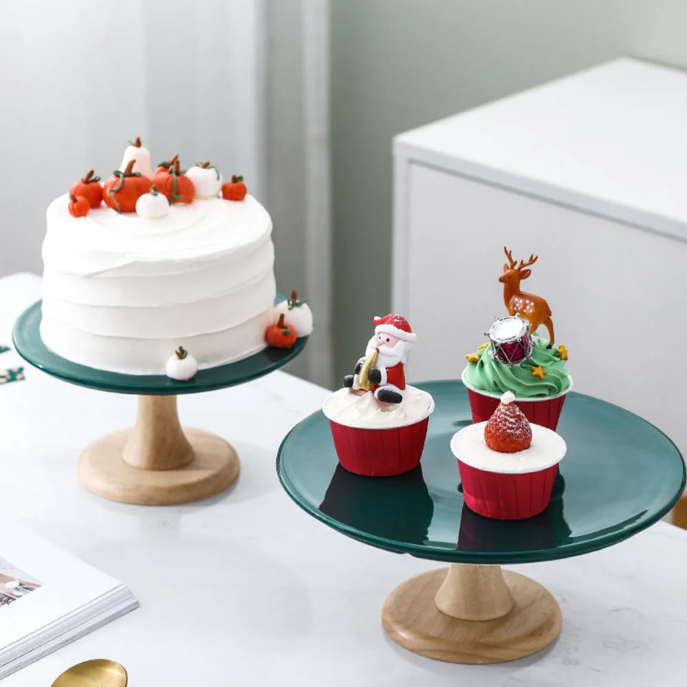 Green Cake Stand With Cloche Cover 9.5 Inch - Image 4