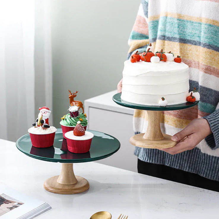 Green Cake Stand With Cloche Cover 9.5 Inch - Image 5