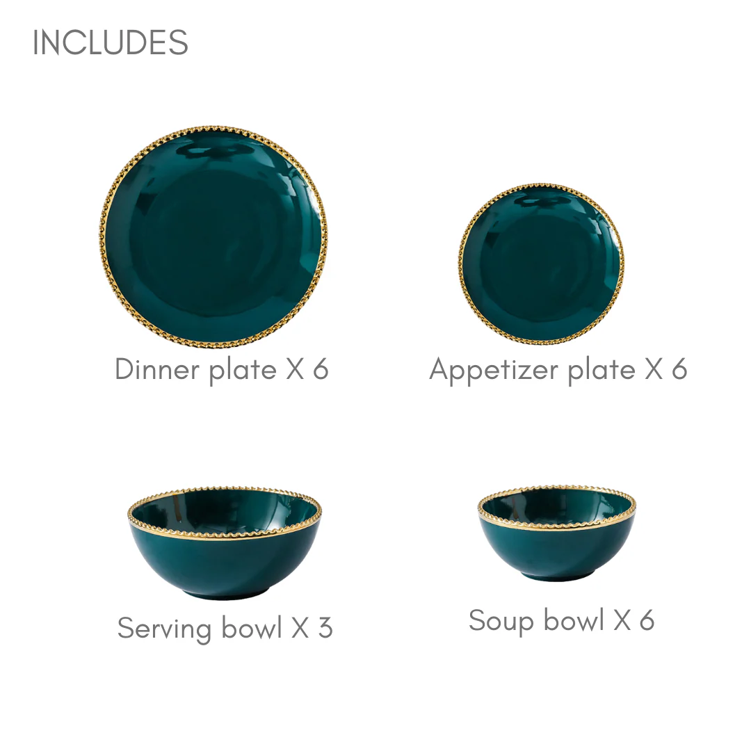 Green Elysian 21 Piece Dinner Set For 6 - Image 15