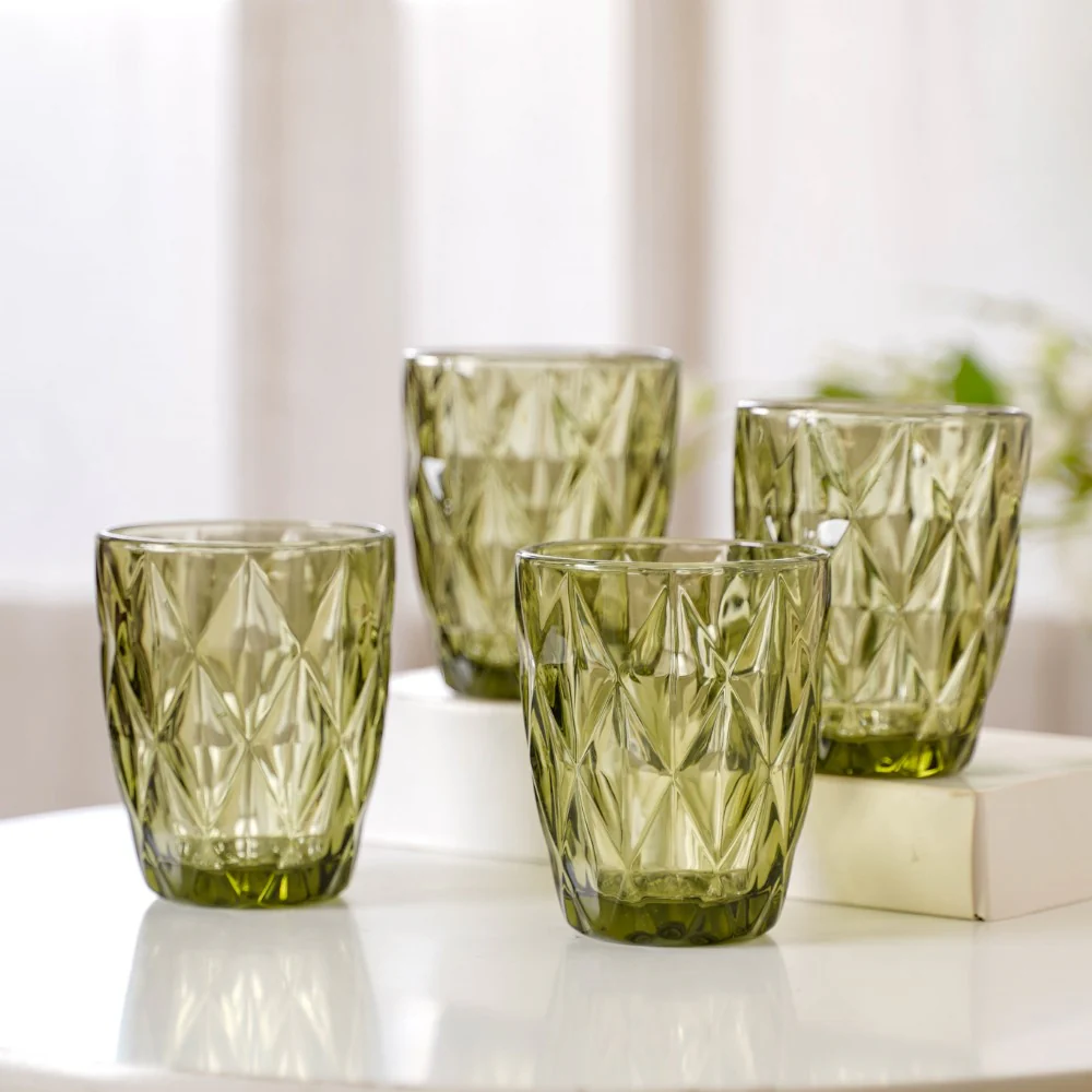 Green Embossed Drinkware Set of 4