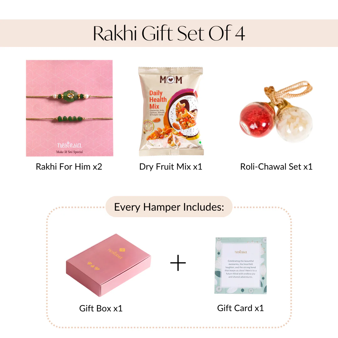 Green Flora Rakhi Set Of 4 With Box And Card - Image 5