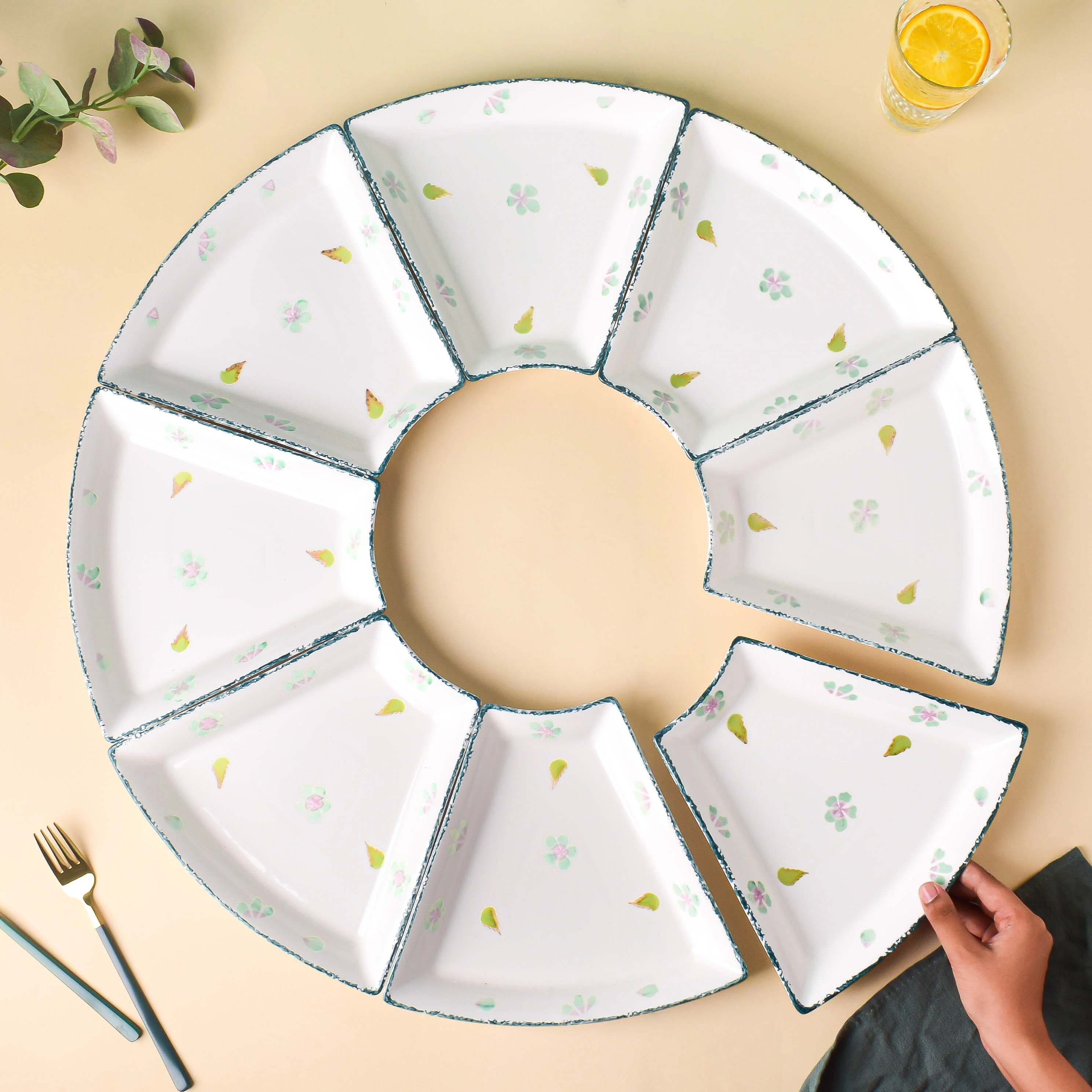 Green Floral Snack Plates Set Of 8 - Image 3