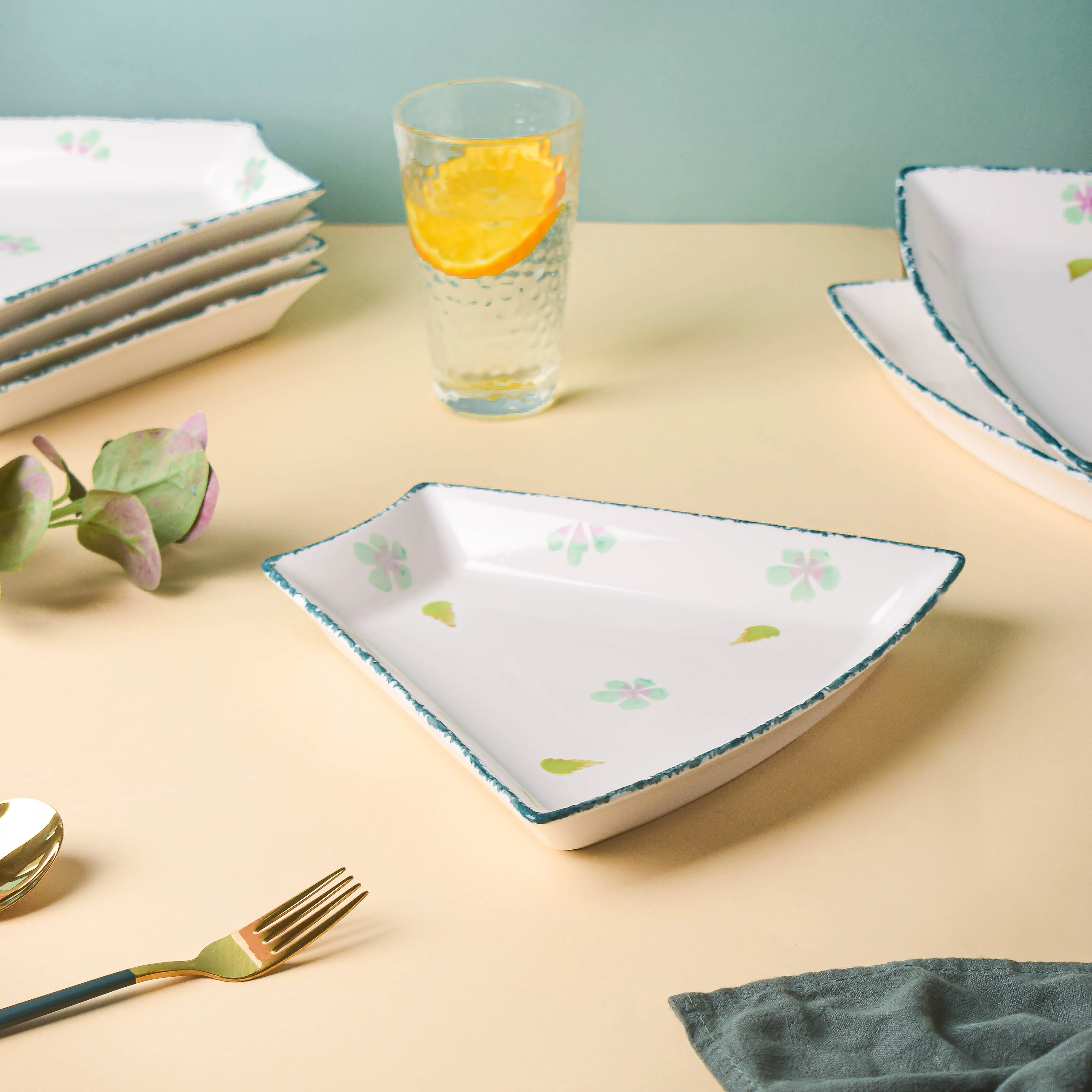 Green Floral Snack Plates Set Of 8 - Image 7