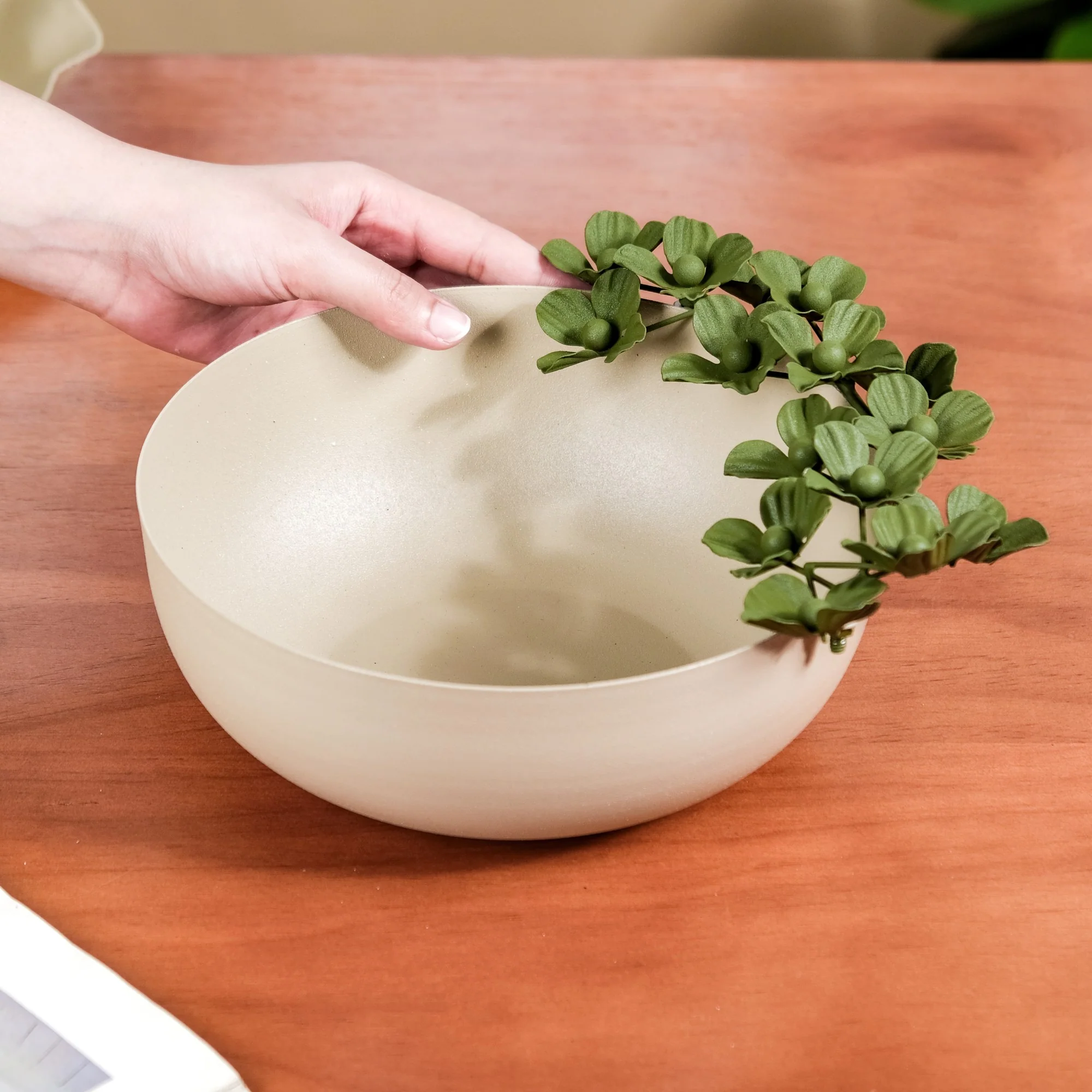Green Garden Decorative Bowl With Metal Flowers 9 Inch - Image 3