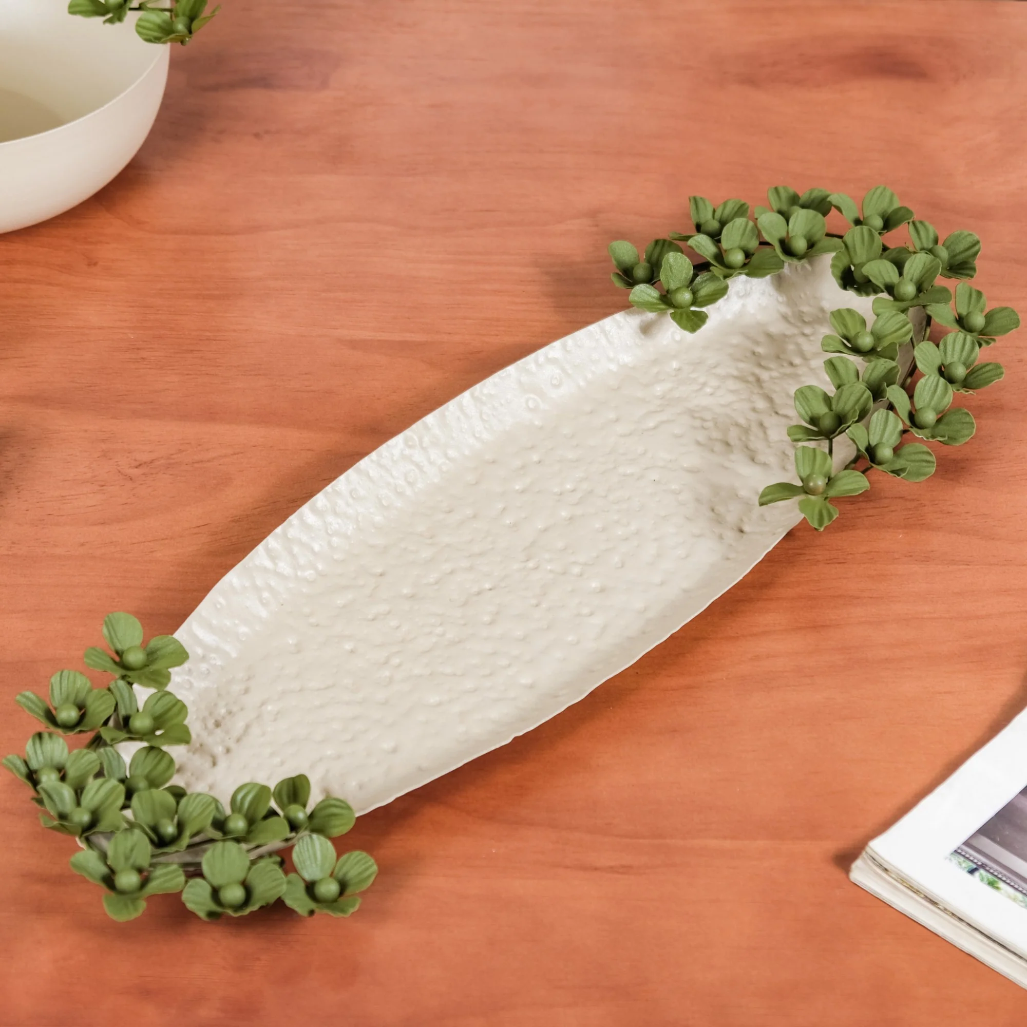 Green Garden Long Metal Decorative Tray 21x7 Inch - Image 3