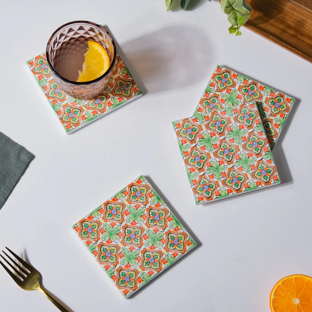 Spanish Tile Art Matte Ceramic Coaster Set of 4 - Image 3