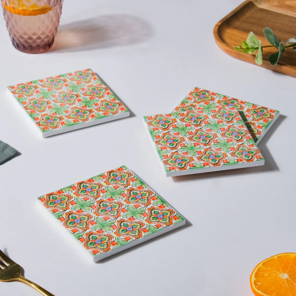 Spanish Tile Art Matte Ceramic Coaster Set of 4 - Image 4
