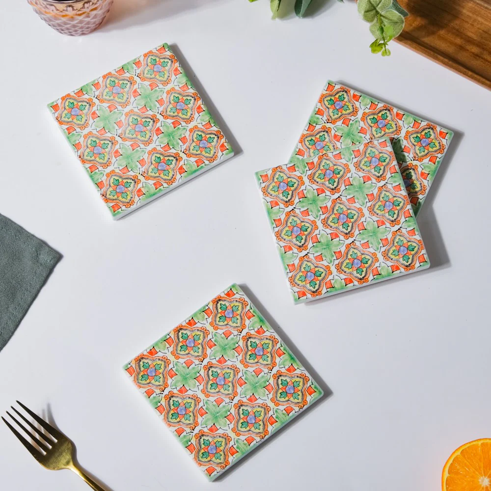 Spanish Tile Art Matte Ceramic Coaster Set of 4 - Image 5