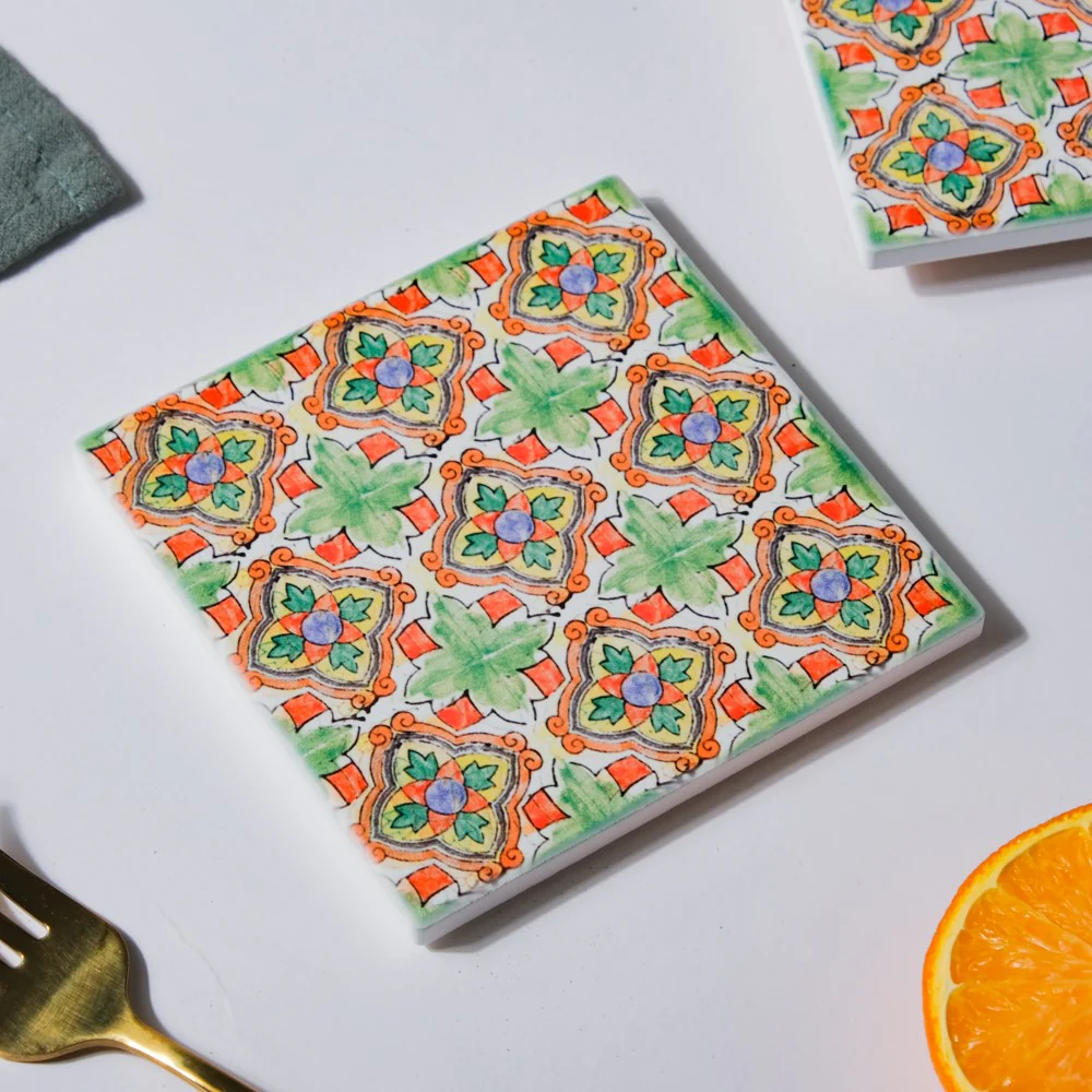 Spanish Tile Art Matte Ceramic Coaster Set of 4 - Image 6