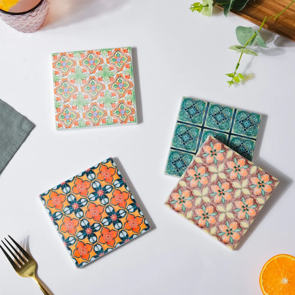 Spanish Tile Art Matte Ceramic Coaster Set of 4 - Image 8