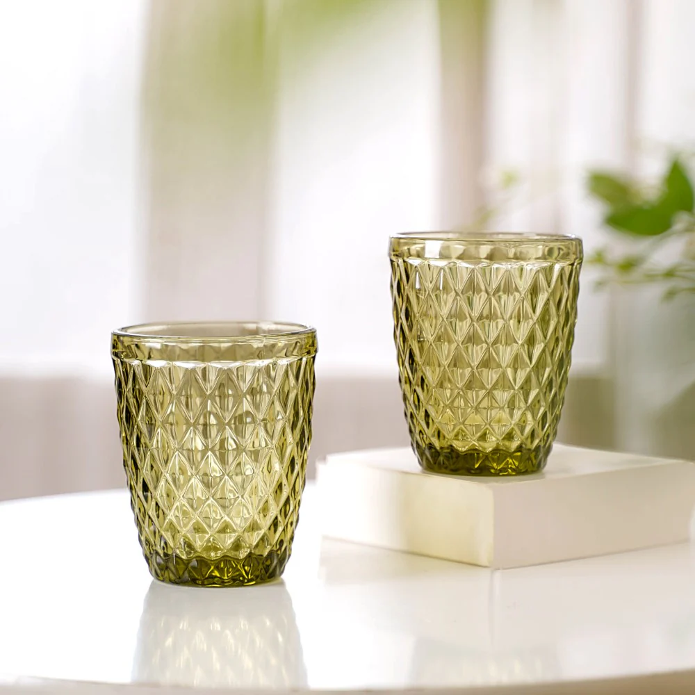 Green Glass Water Cup Set of 4 - Image 7