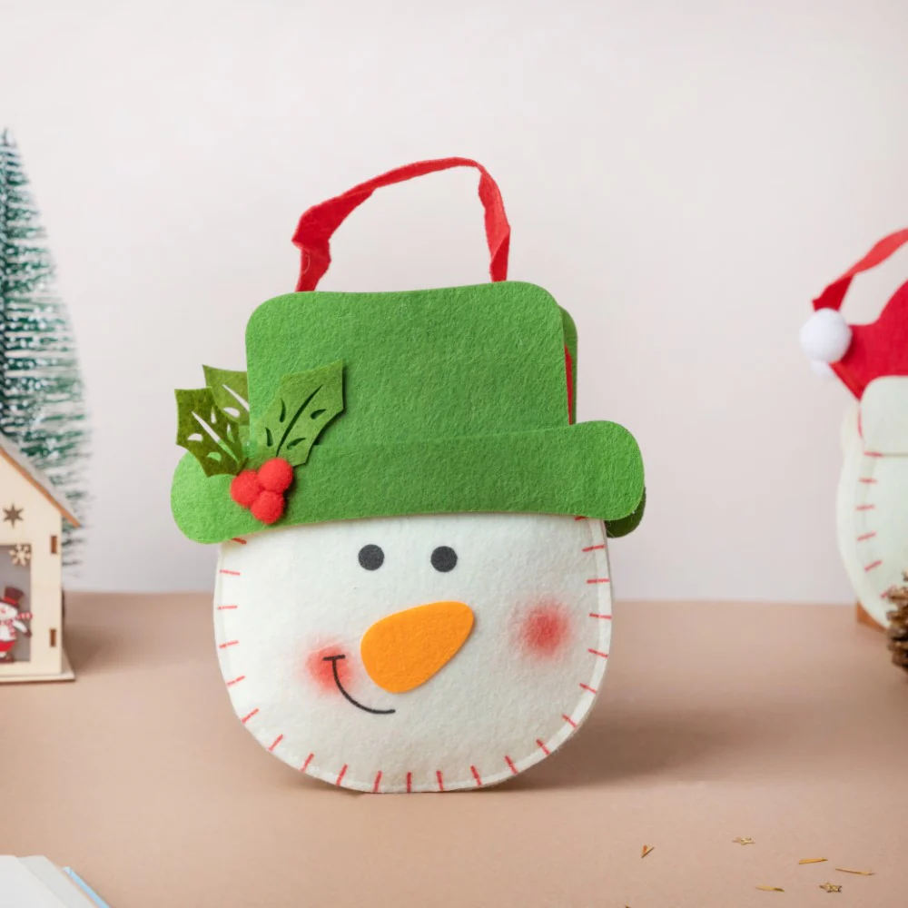 Green Hat Snowman Christmas Gift Bag 8 Inch