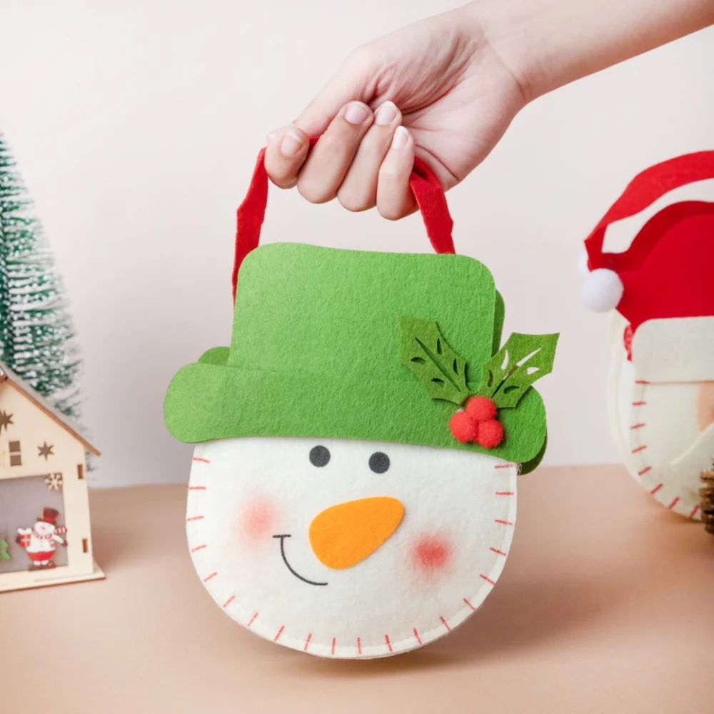 Green Hat Snowman Christmas Gift Bag 8 Inch - Image 2