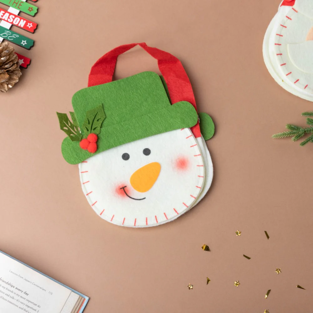 Green Hat Snowman Christmas Gift Bag 8 Inch - Image 4