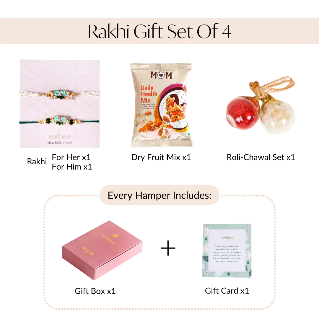 Green Kundan Lotus Rakhi Gift Set For Bhaiya Bhabhi - Image 5