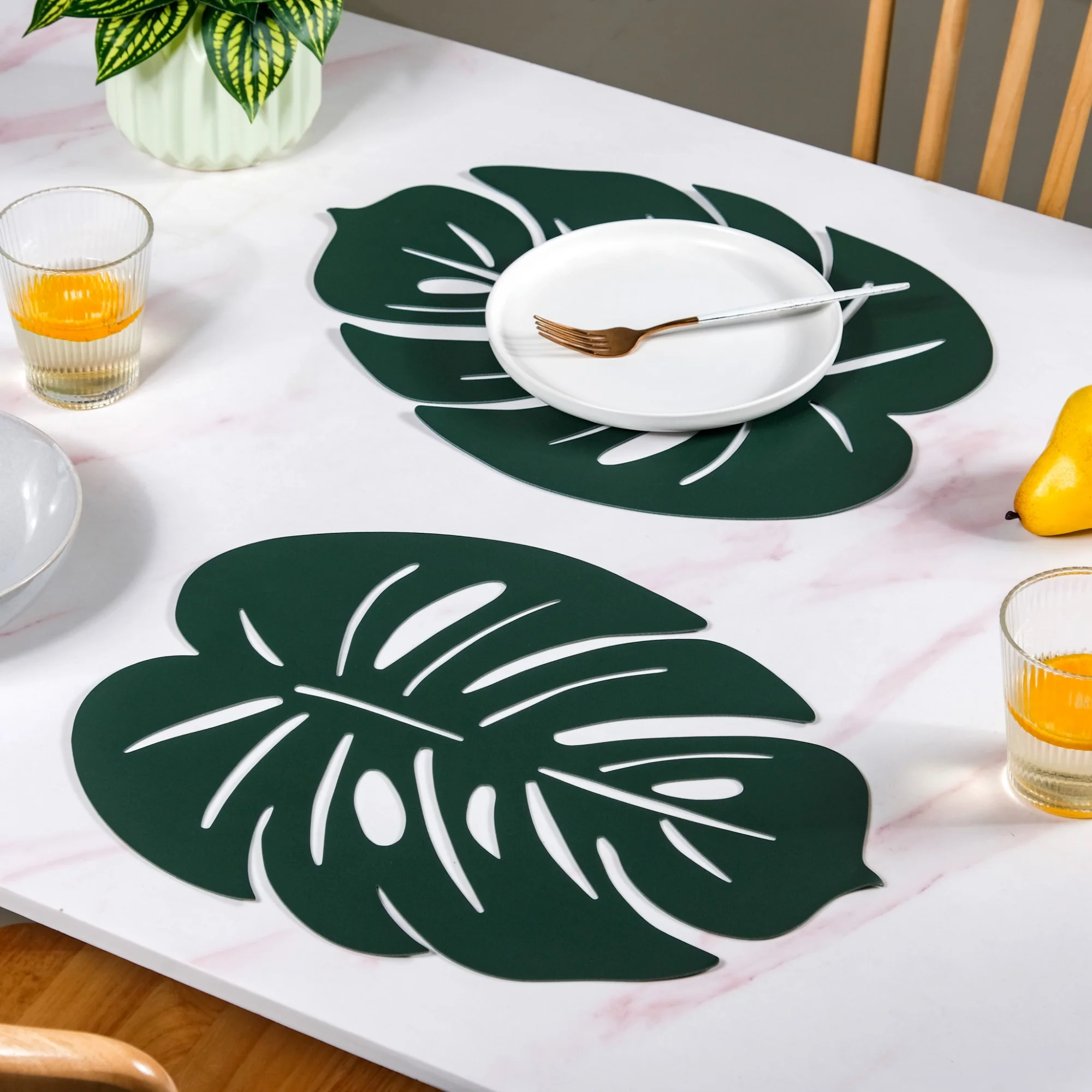 Green Laser Cut Monstera Leaf Table Mat Set Of 6 - Image 7