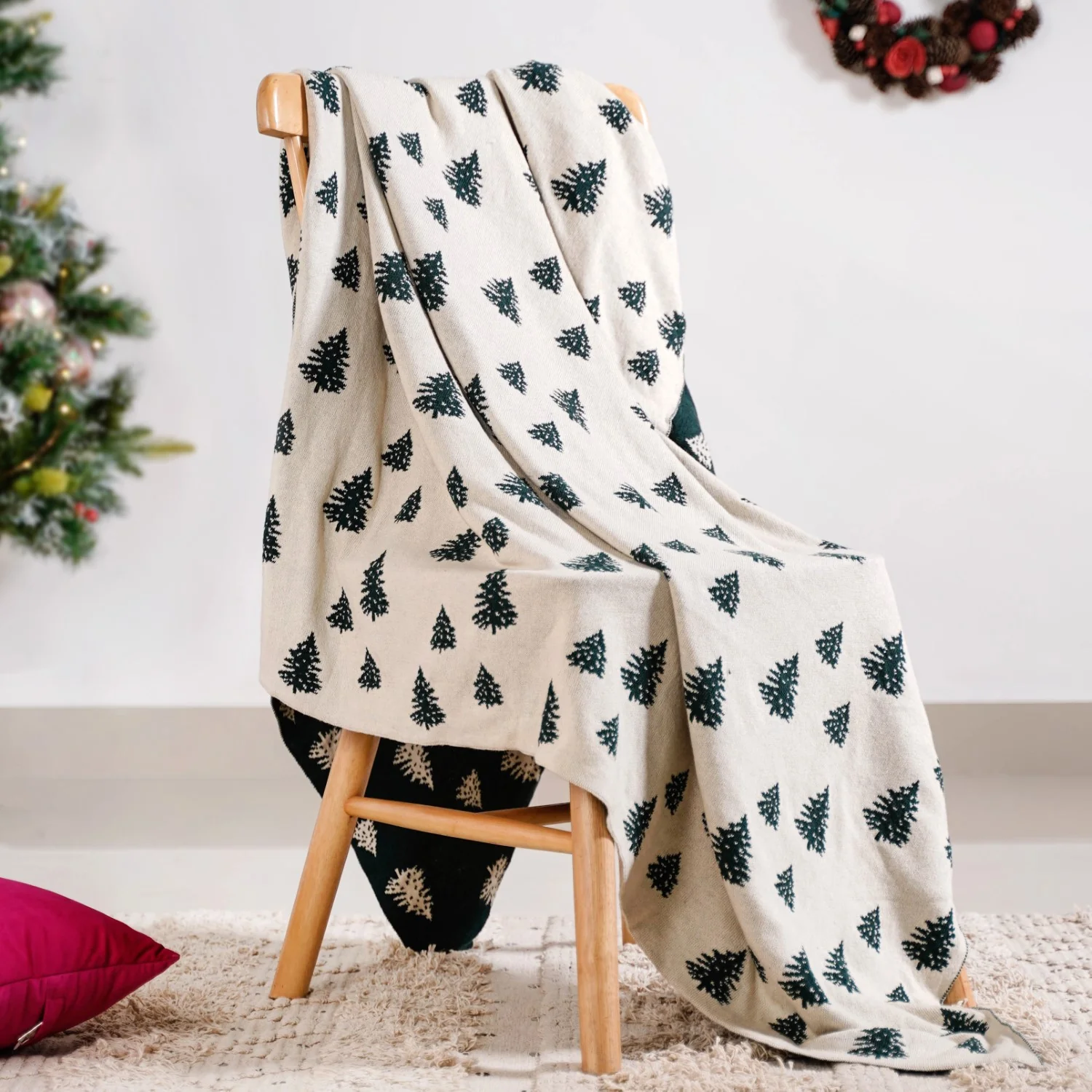 Green Reversible Christmas Tree Throw Blanket - Image 2