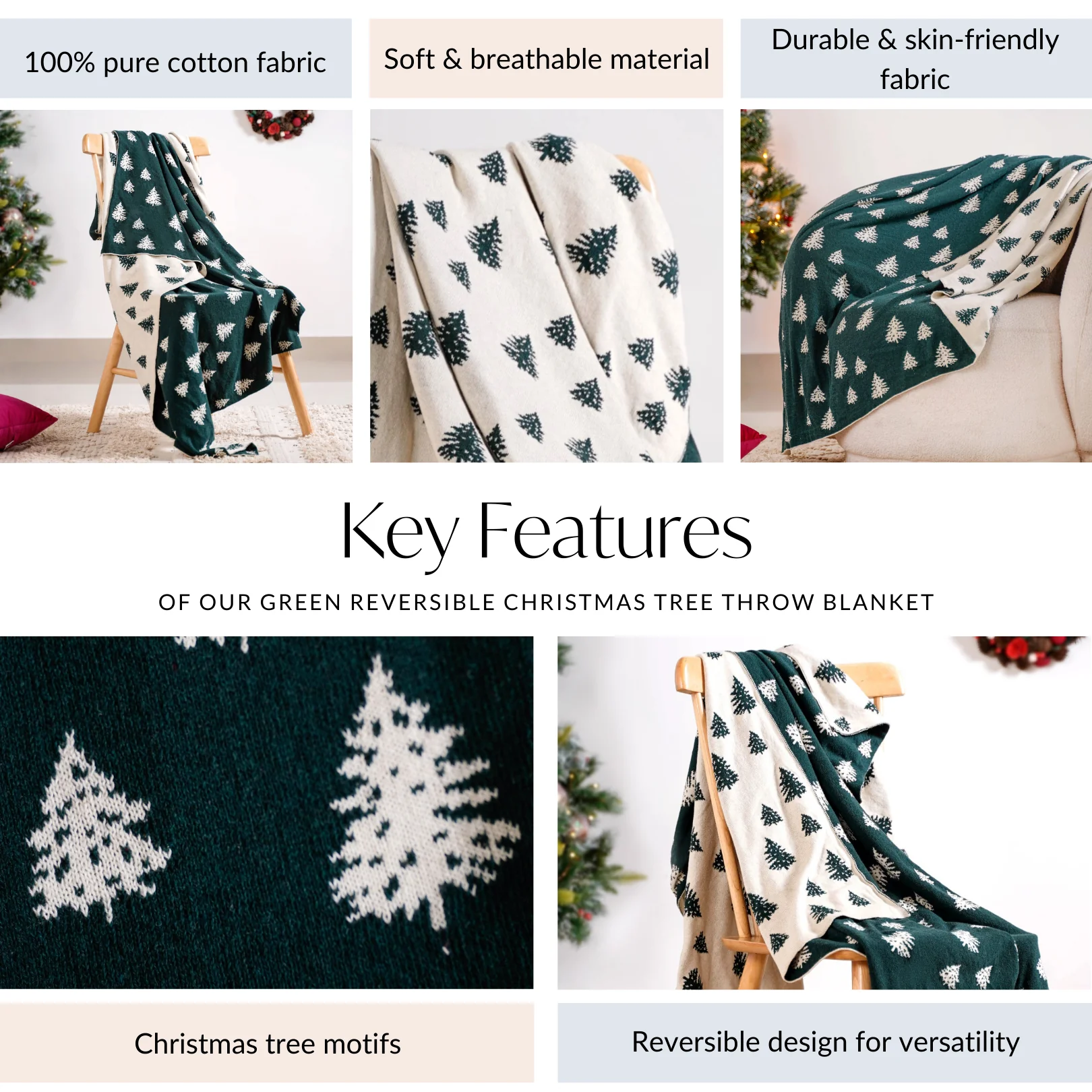 Green Reversible Christmas Tree Throw Blanket - Image 5