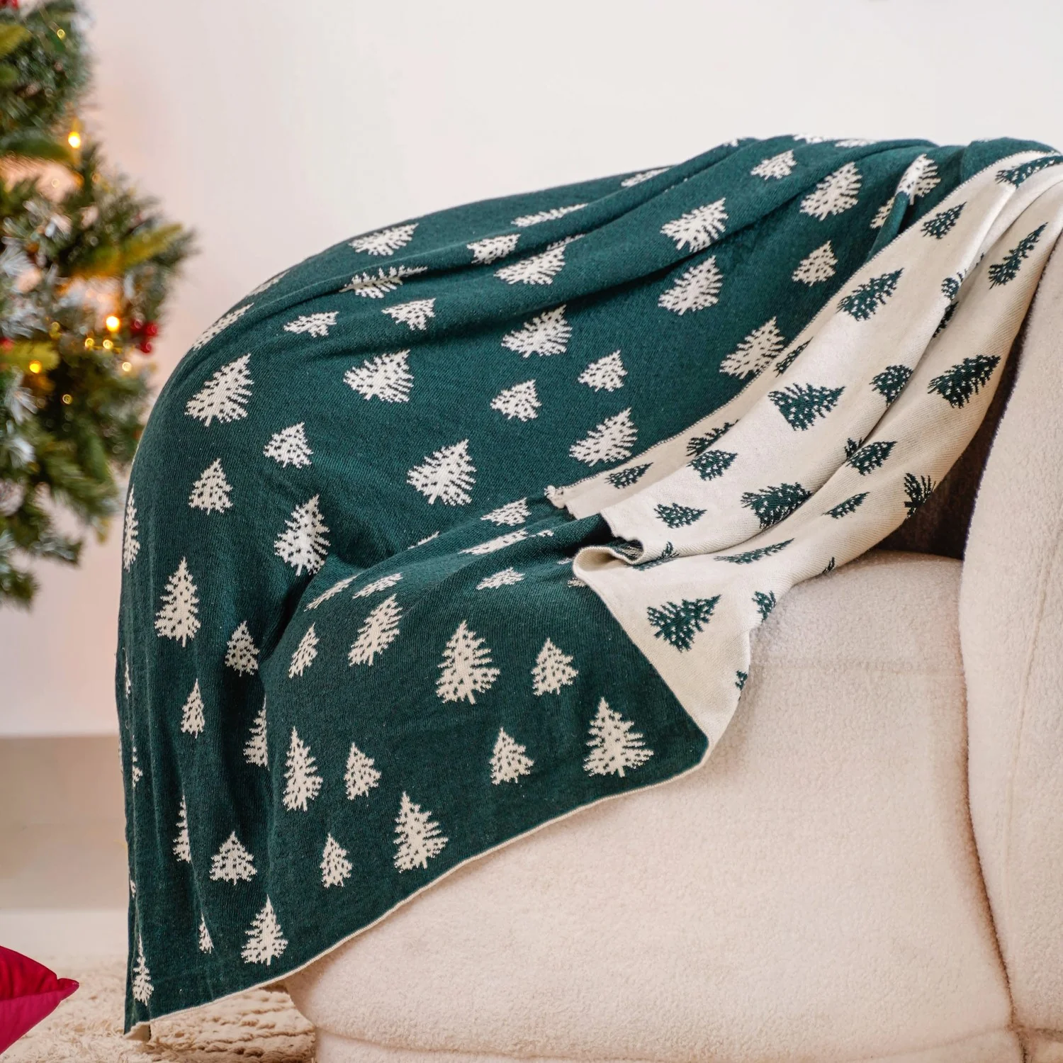 Green Reversible Christmas Tree Throw Blanket - Image 7