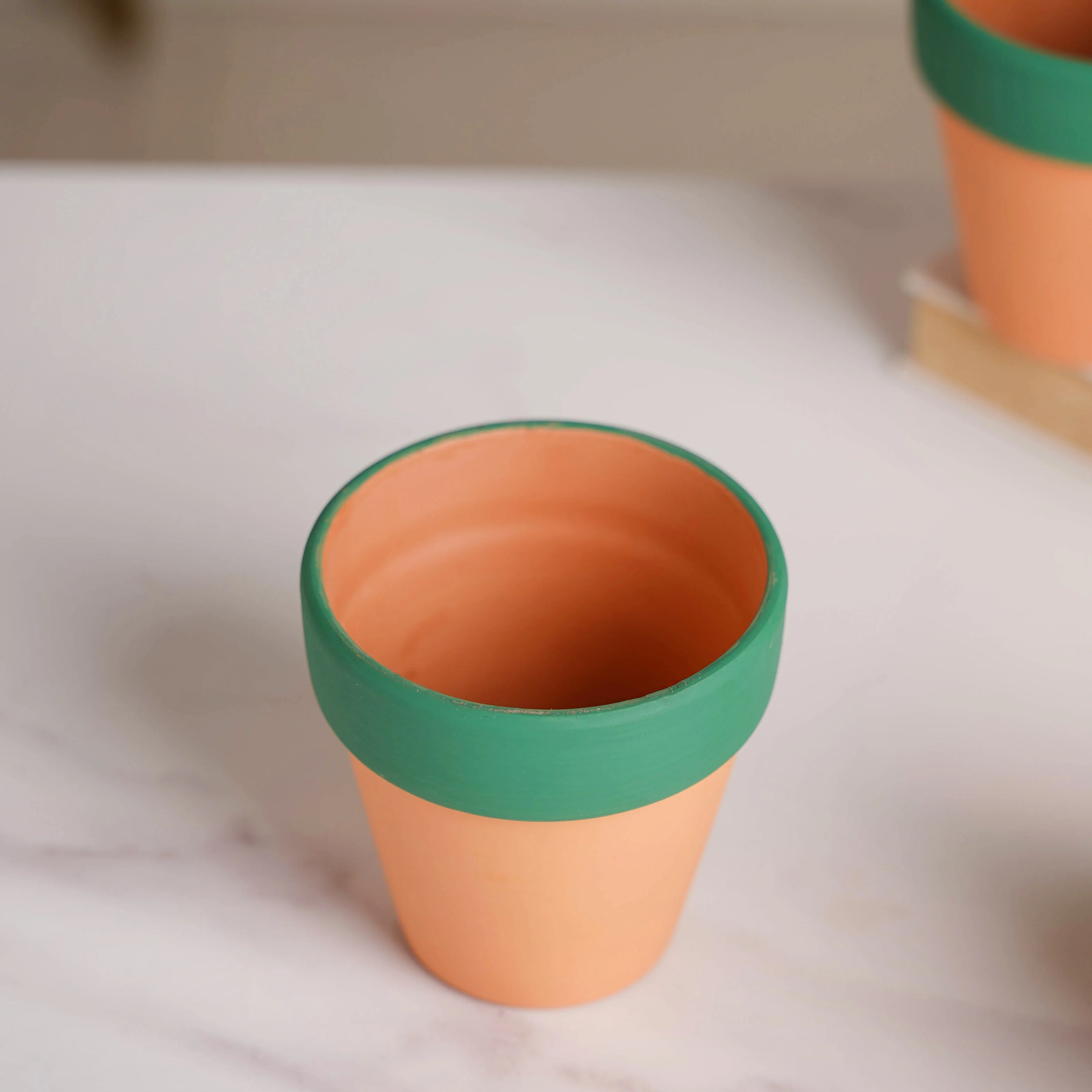 Green Rim Orange Clay Pot Set Of 4 - Image 8