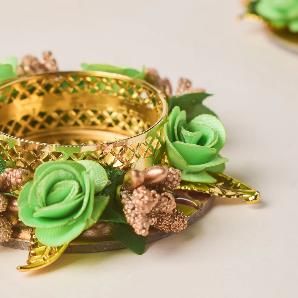 Green Rose Tea Light Holder Set Of 6 - Image 3