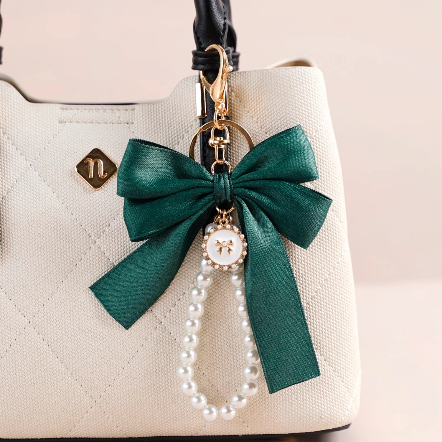 Green Satin Bow Keyring With Metal Hooks - Image 8