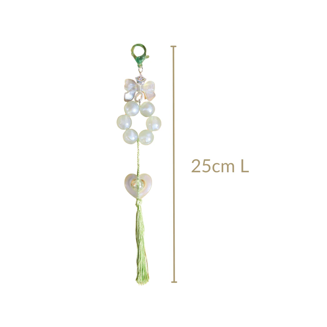 Green Tassel Heart Charm Keychain - Image 4
