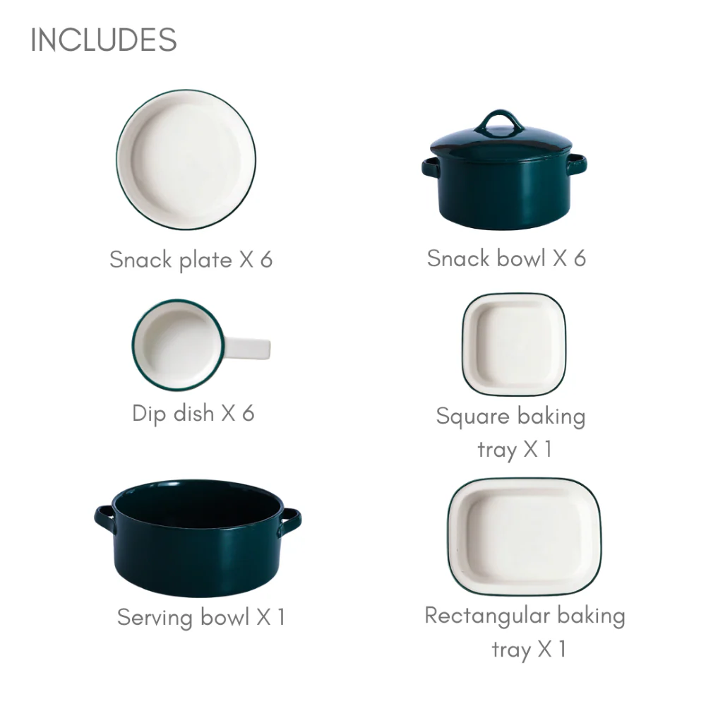 Green Toujours 21 Piece Pasta Snack Set For 6 - Image 17