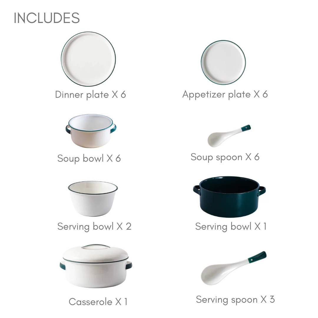 Green Toujours 31 Piece Dinner Set For 6 - Image 20