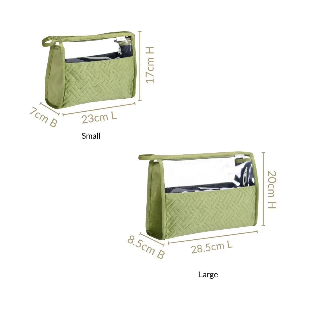 Green Velvet Transparent Travel Pouch Set Of 2 - Image 3