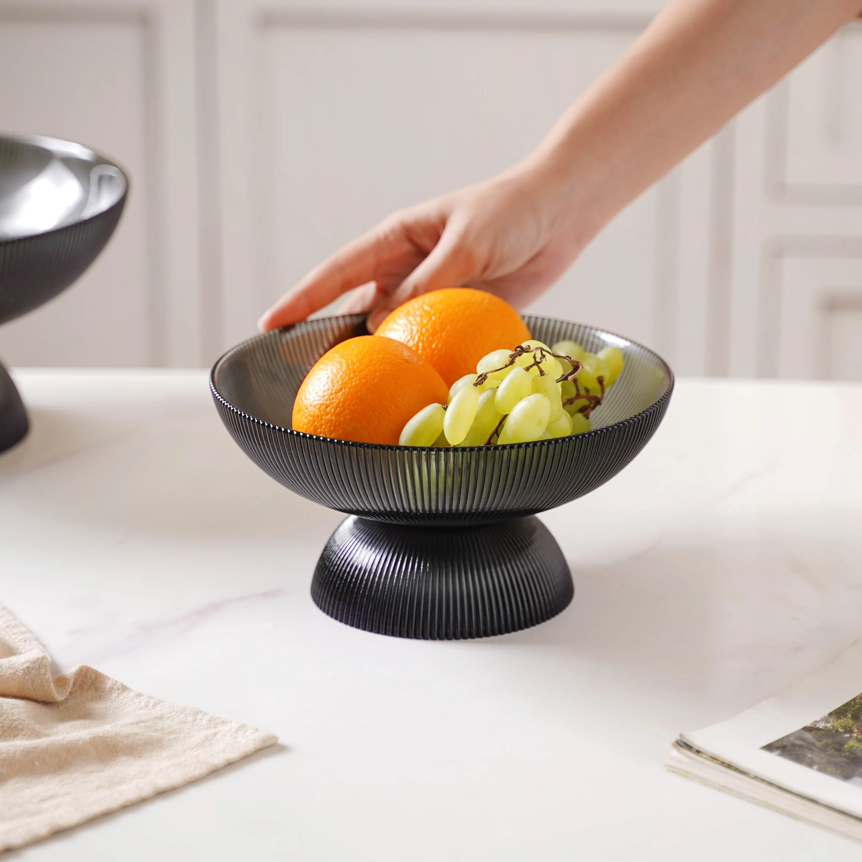 Ribbed Grey Fruit Bowl Small - Image 2