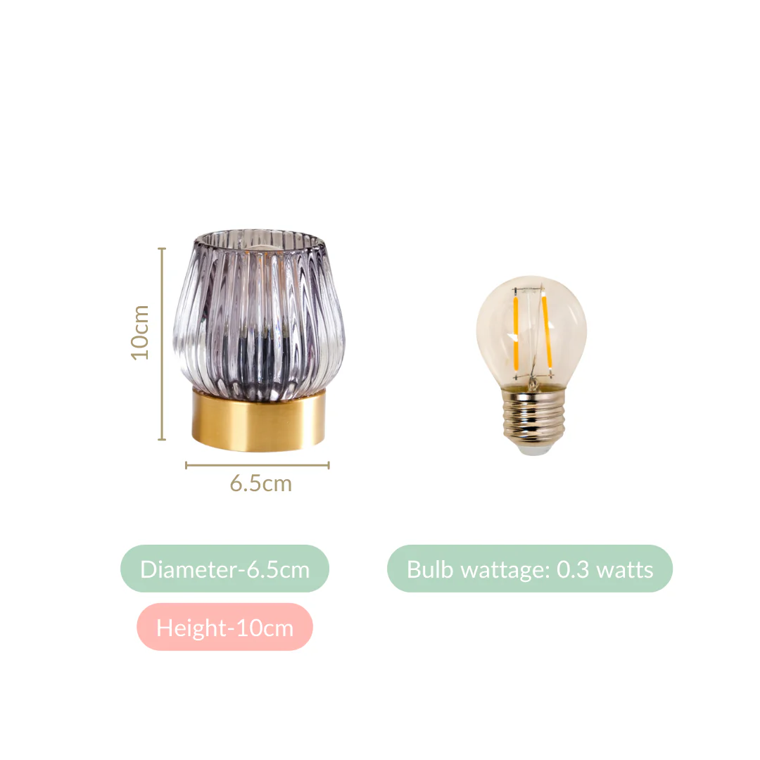 Grey Glass Tulip Battery Lamp With LED Light Bulb - Image 4