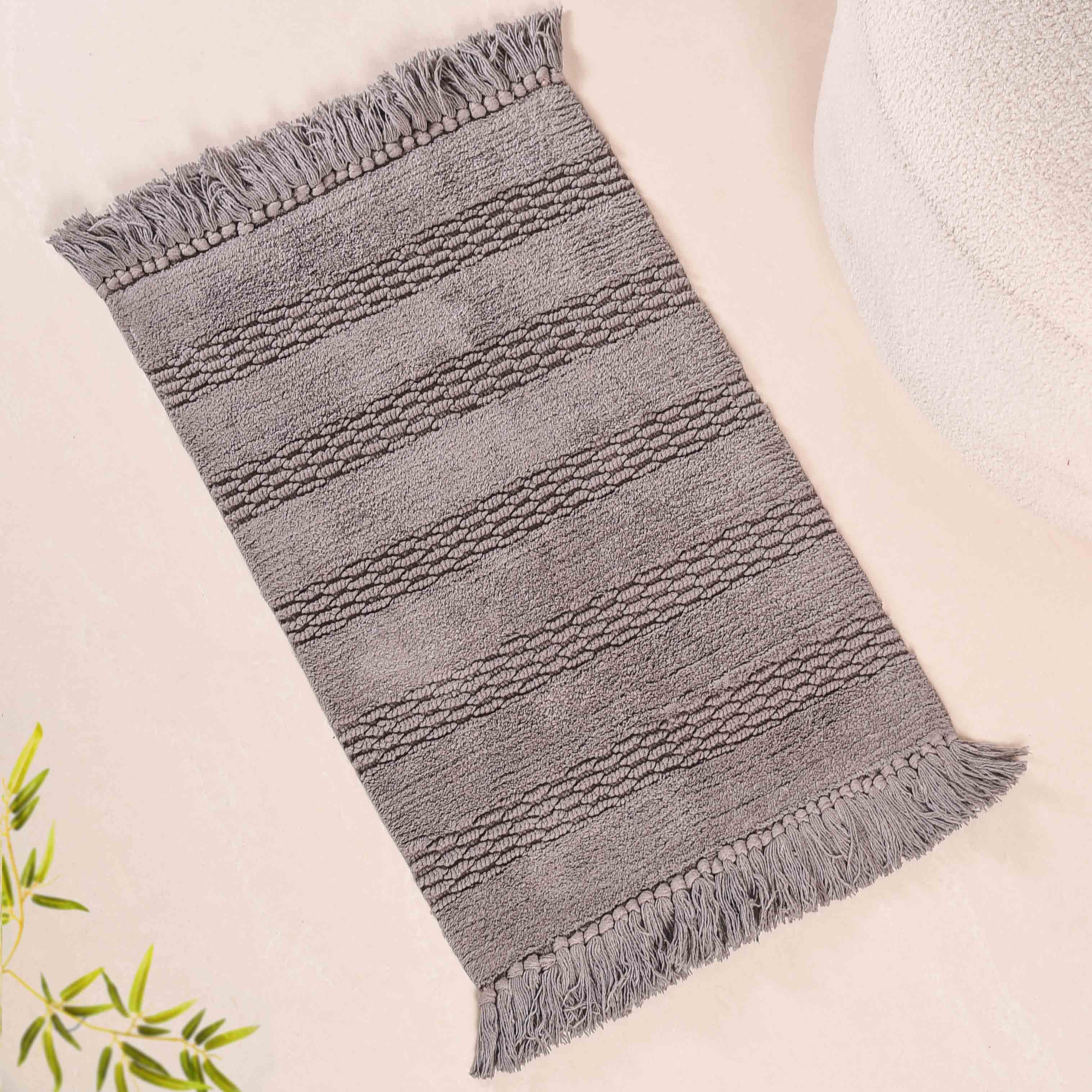 Grey High Absorbent Handcrafted Cotton Floor Mat Set Of 2 31x17 Inch - Image 6