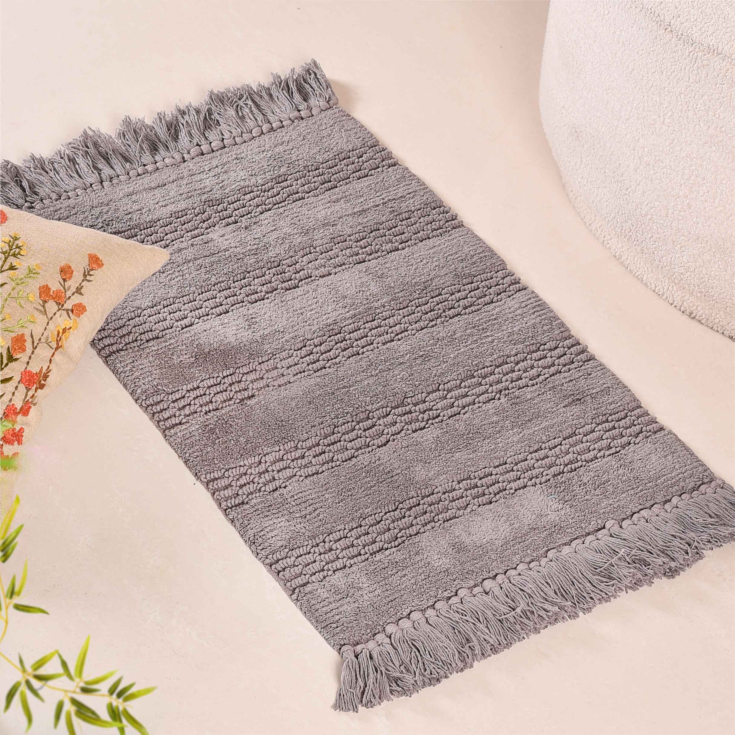 Grey High Absorbent Handcrafted Cotton Floor Mat Set Of 2 31x17 Inch - Image 9