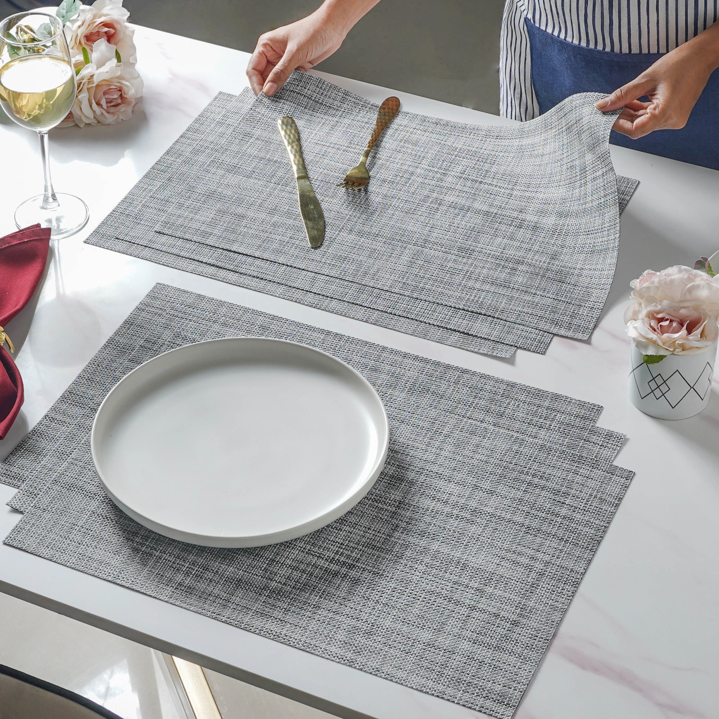 Grey PVC Table Mat Set of 6 - Image 4