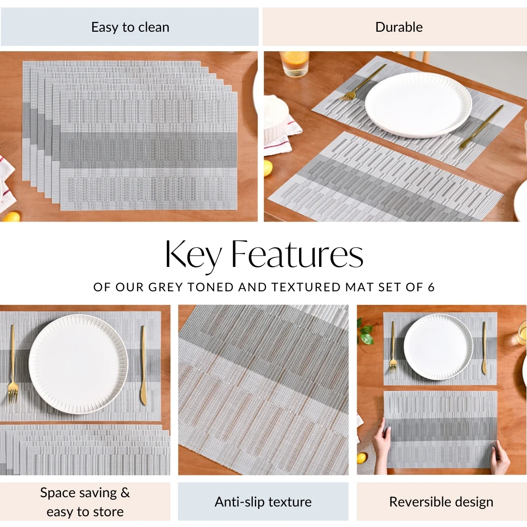 Grey Toned And Textured Mat Set Of 6 - Image 5