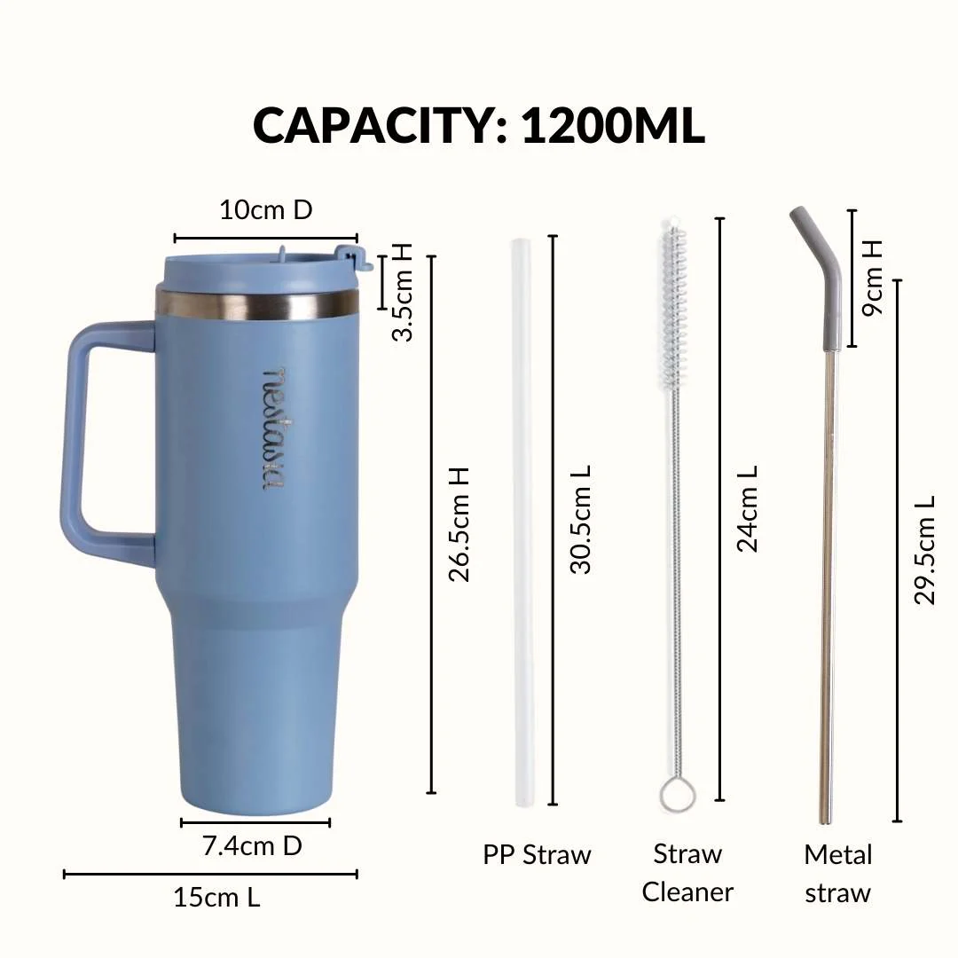 GripSip 40 Insulated Tumbler Bottle With Side Handle Blue Frost 1200ml - Image 4