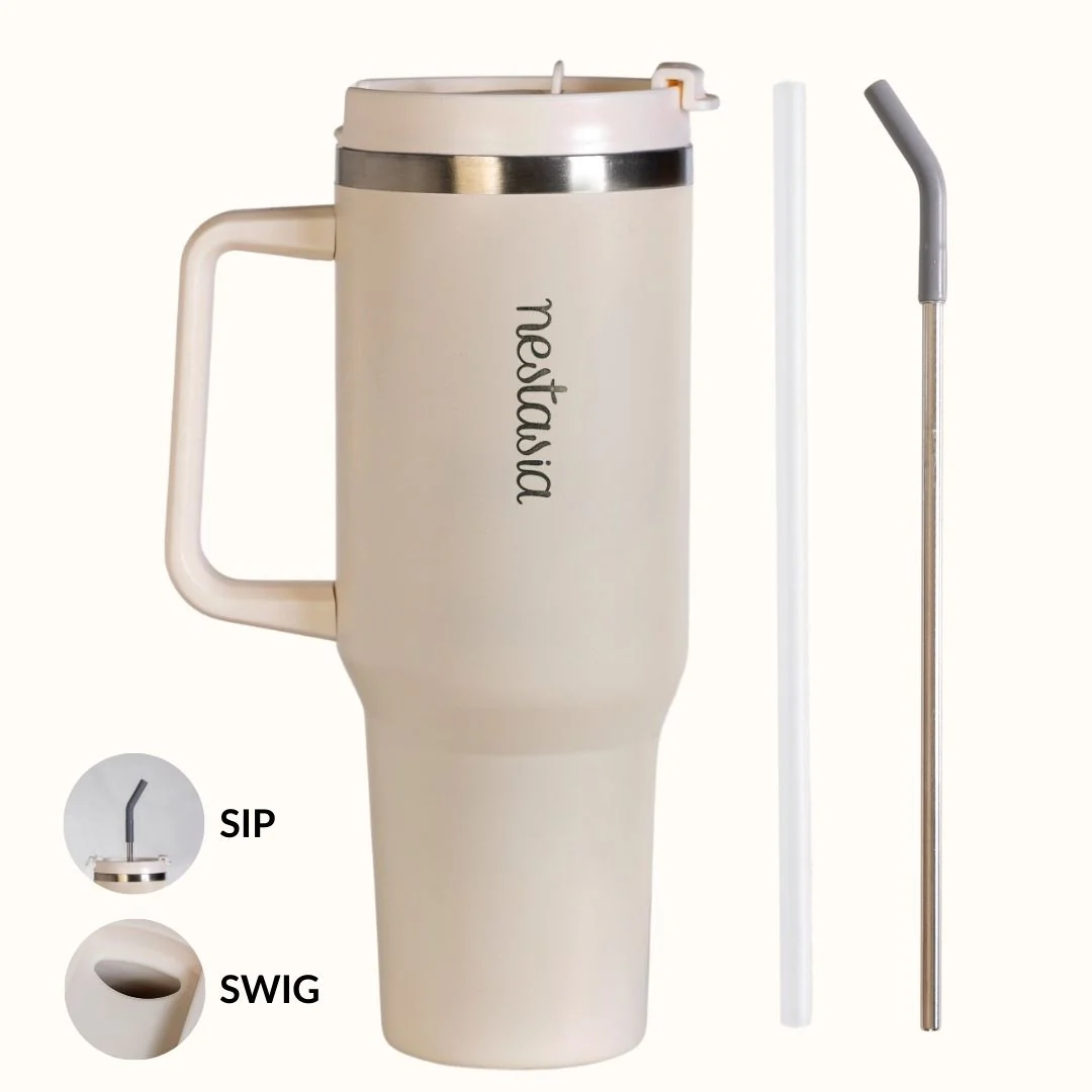 GripSip 40 Insulated Tumbler Bottle With Side Handle Pearl White 1200ml