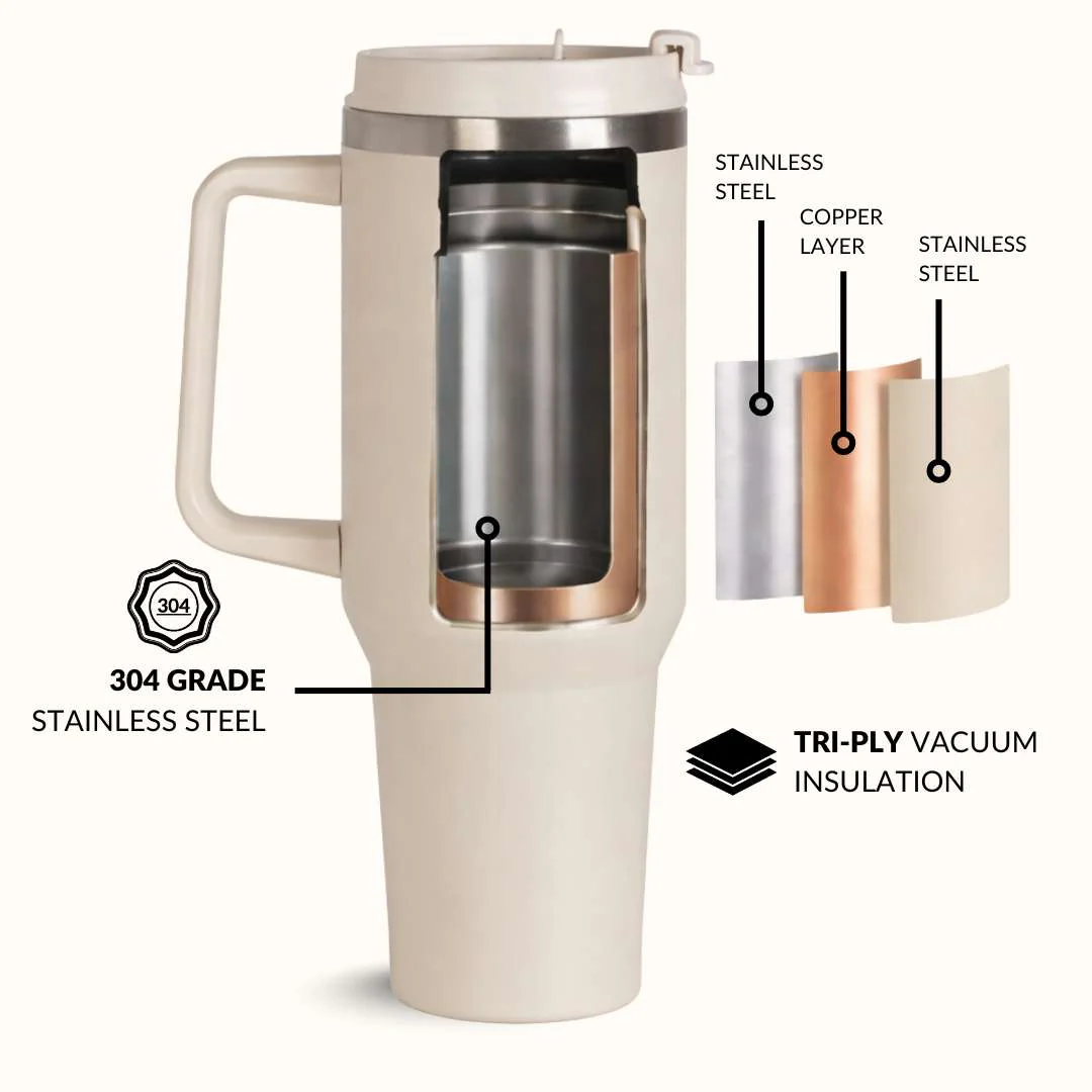 GripSip 40 Insulated Tumbler Bottle With Side Handle Pearl White 1200ml - Image 6
