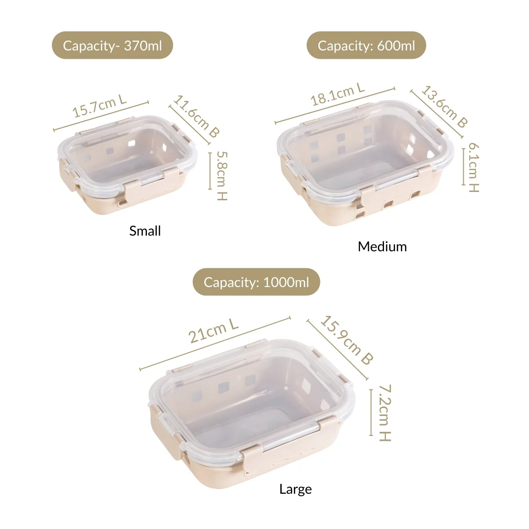 Gripso Food Storage Container With Silicone Sleeves Set Of 3 Beige S 370ml M 600ml L 1000ml - Image 4