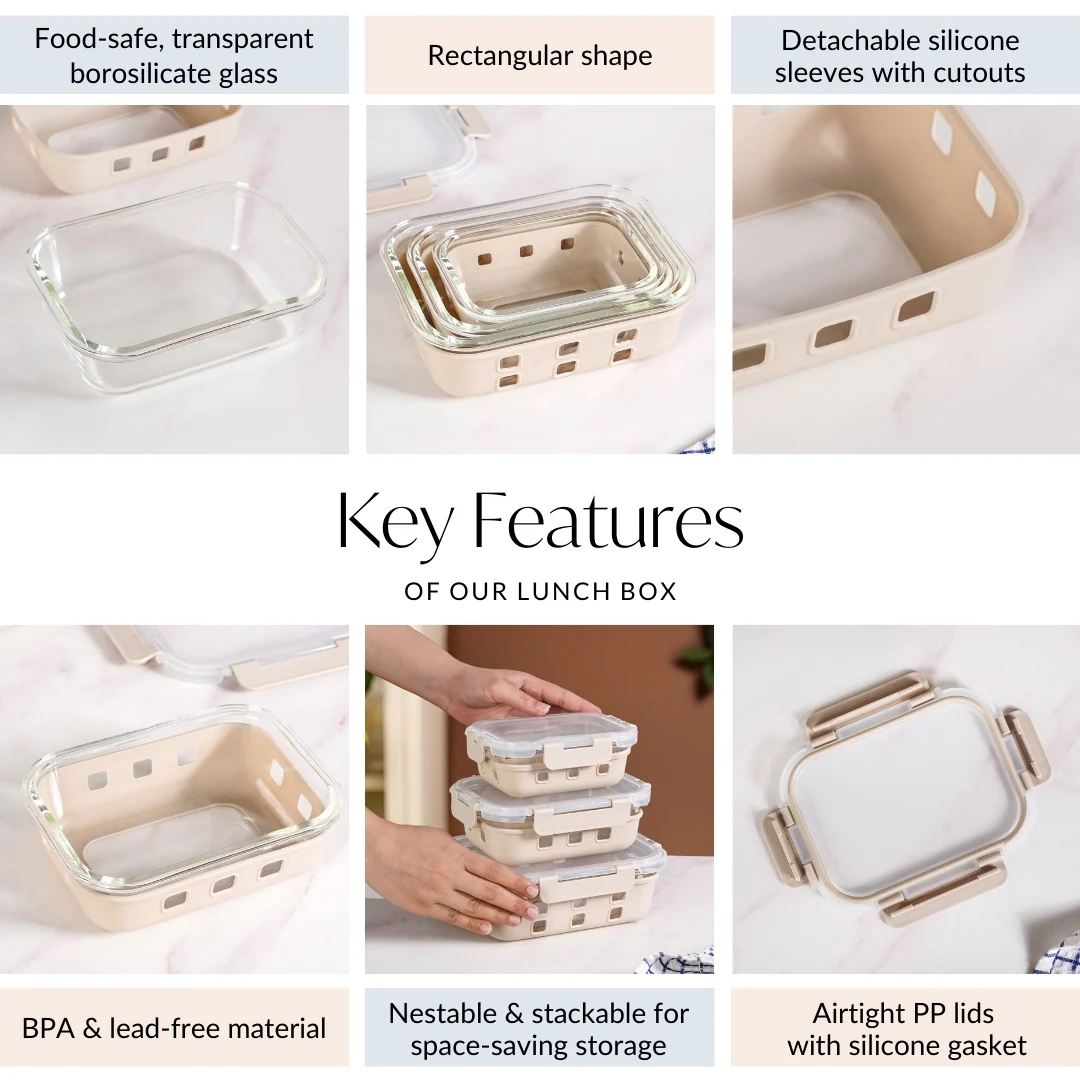 Gripso Food Storage Container With Silicone Sleeves Set Of 3 Beige S 370ml M 600ml L 1000ml - Image 5