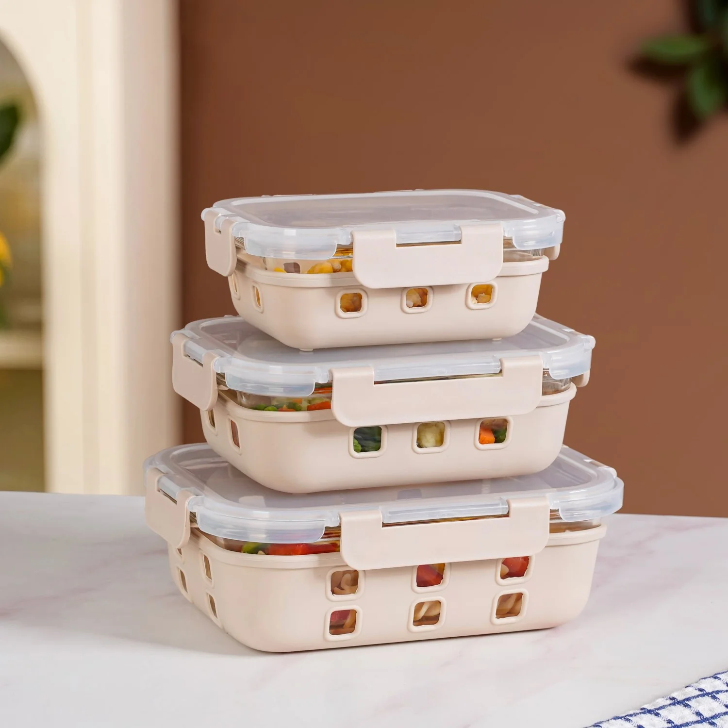 Gripso Food Storage Container With Silicone Sleeves Set Of 3 Beige S 370ml M 600ml L 1000ml - Image 9