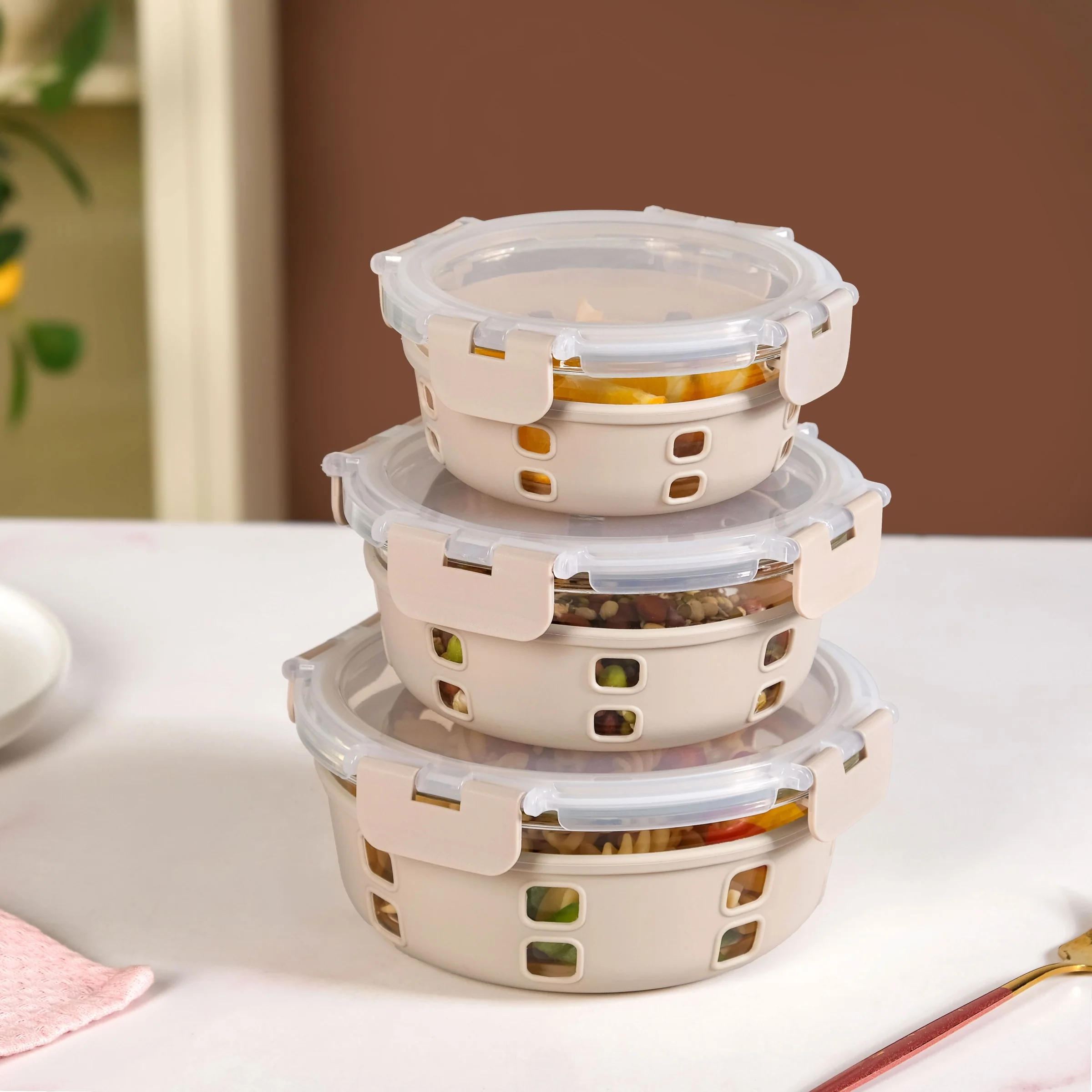 Gripso Microwave Safe Meal Prep Container With Silicone Sleeves Set Of 3 Beige S 400ml M 600ml L 950ml - Image 9