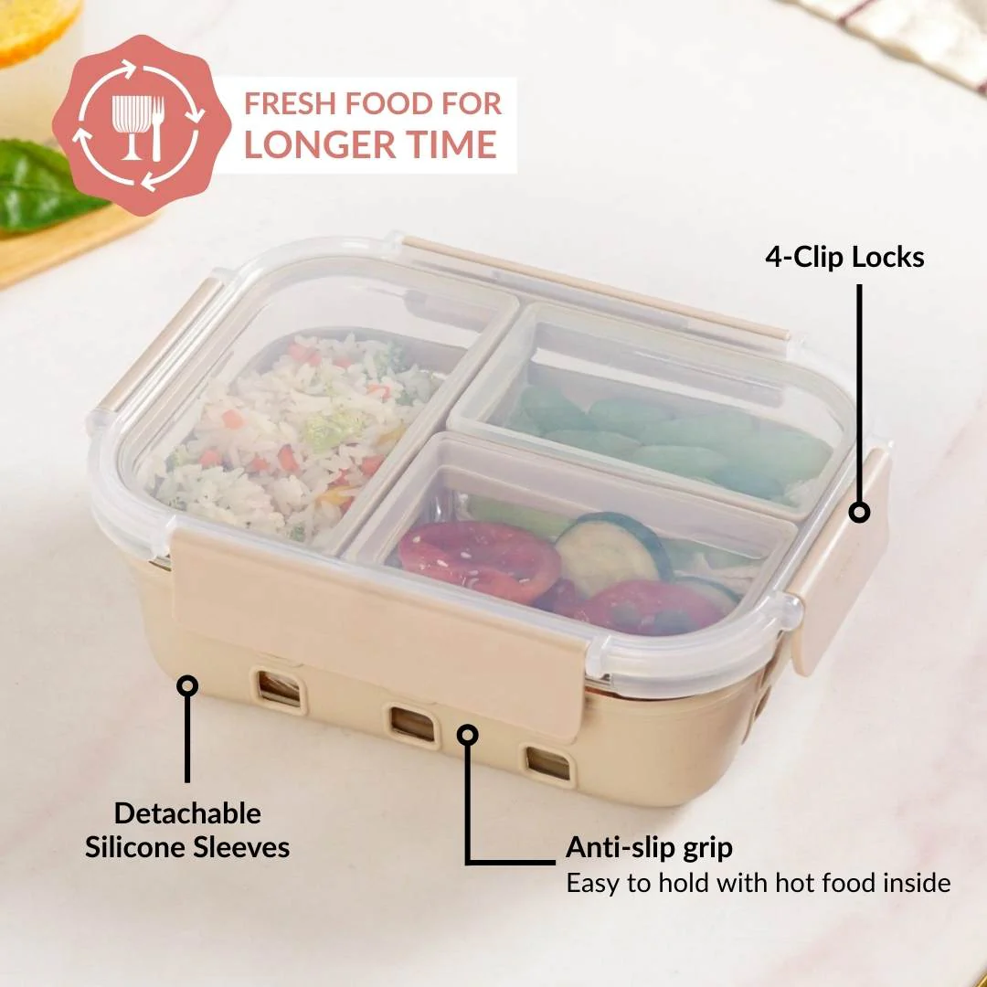 Gripso Triple Compartment Lunch Box 1000ml Beige - Image 5