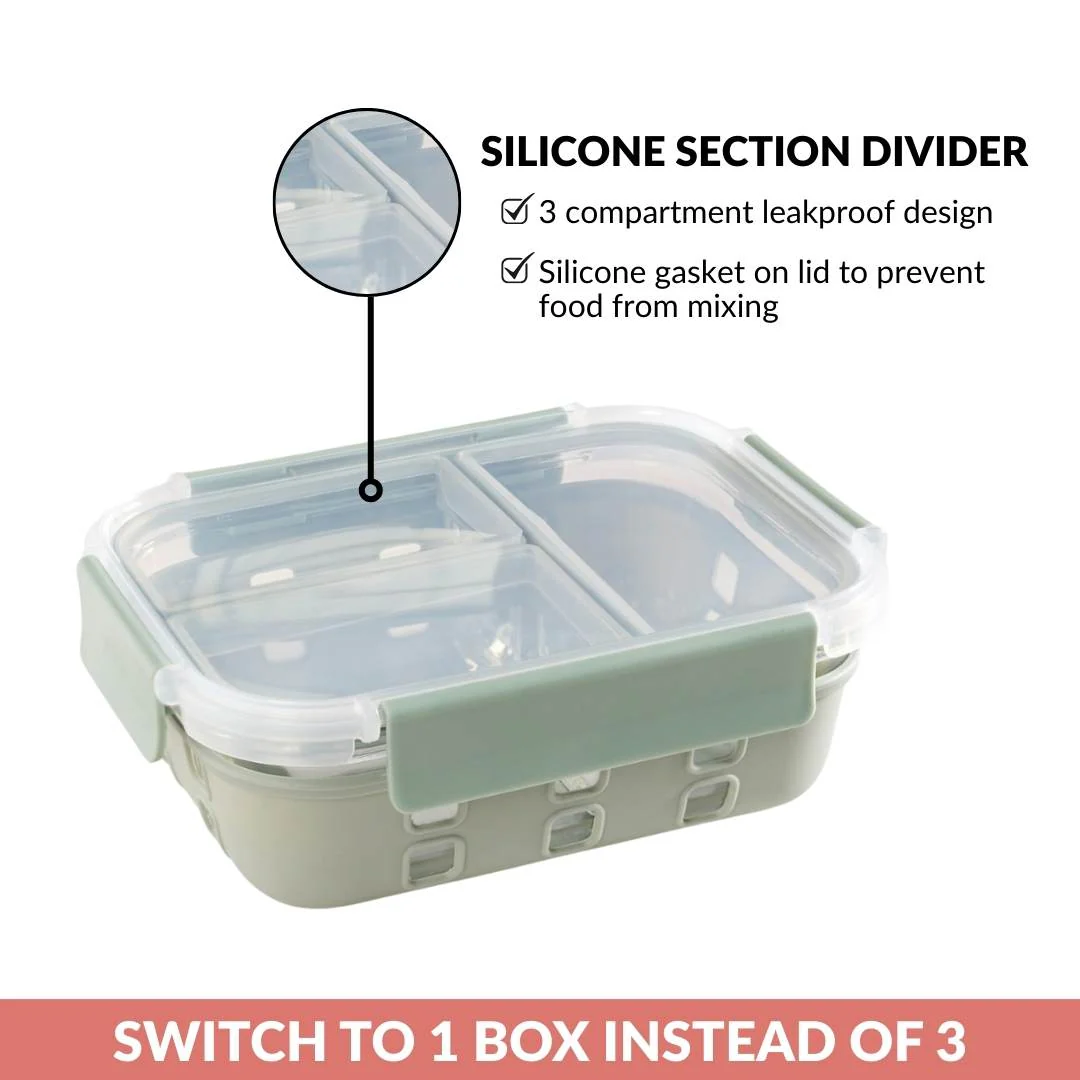 Gripso Triple Compartment Lunch Box 1000ml Sage Green - Image 7