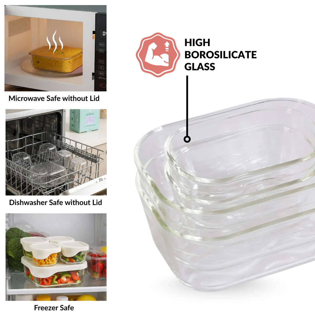Groovo Lite Glass Food Container Set Of 6 370ml 930ml 1120ml 2500ml - Image 7