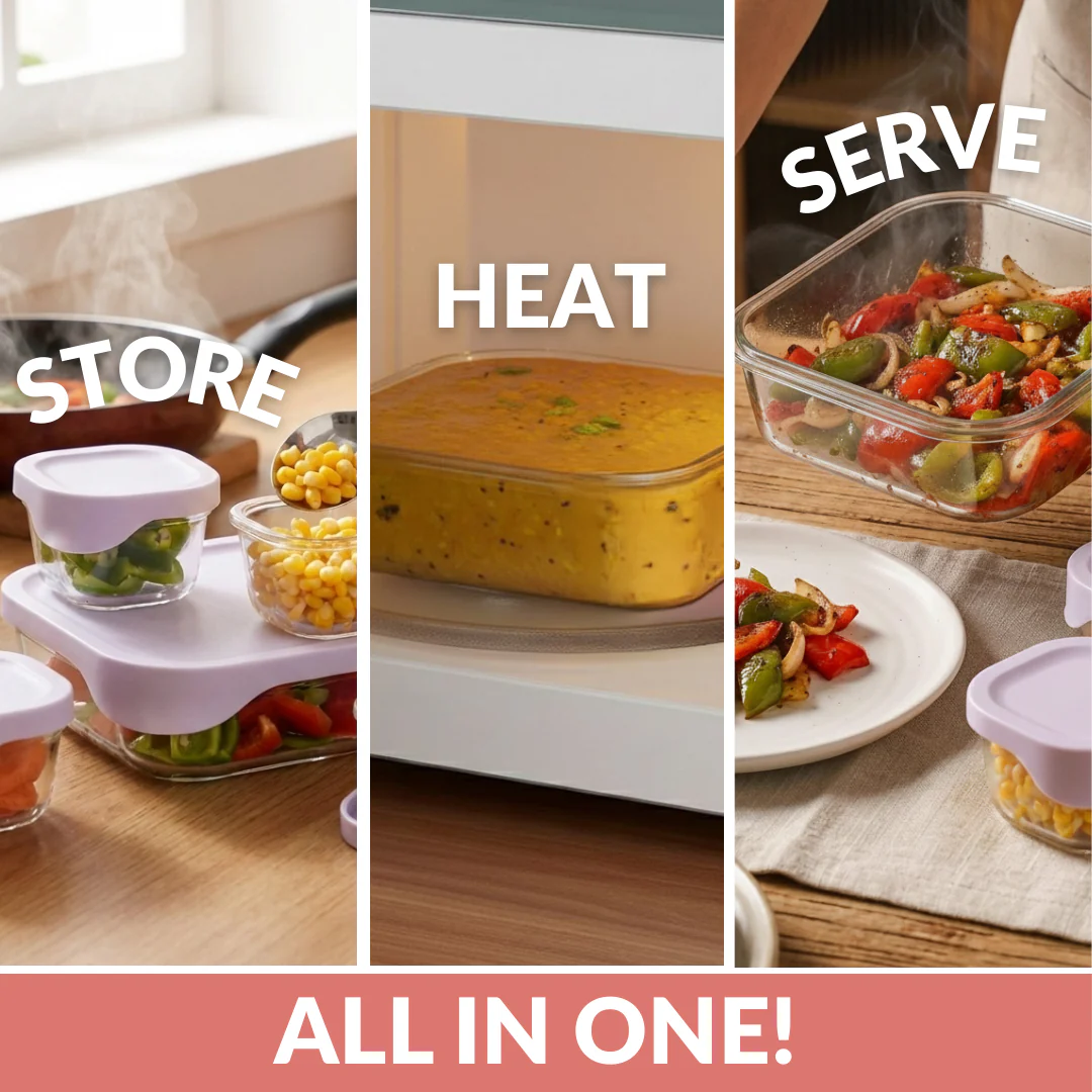 Groovo Lite Microwave Safe Glass Food Container Set Of 6 370ml 930ml 1120ml 2500ml - Image 5