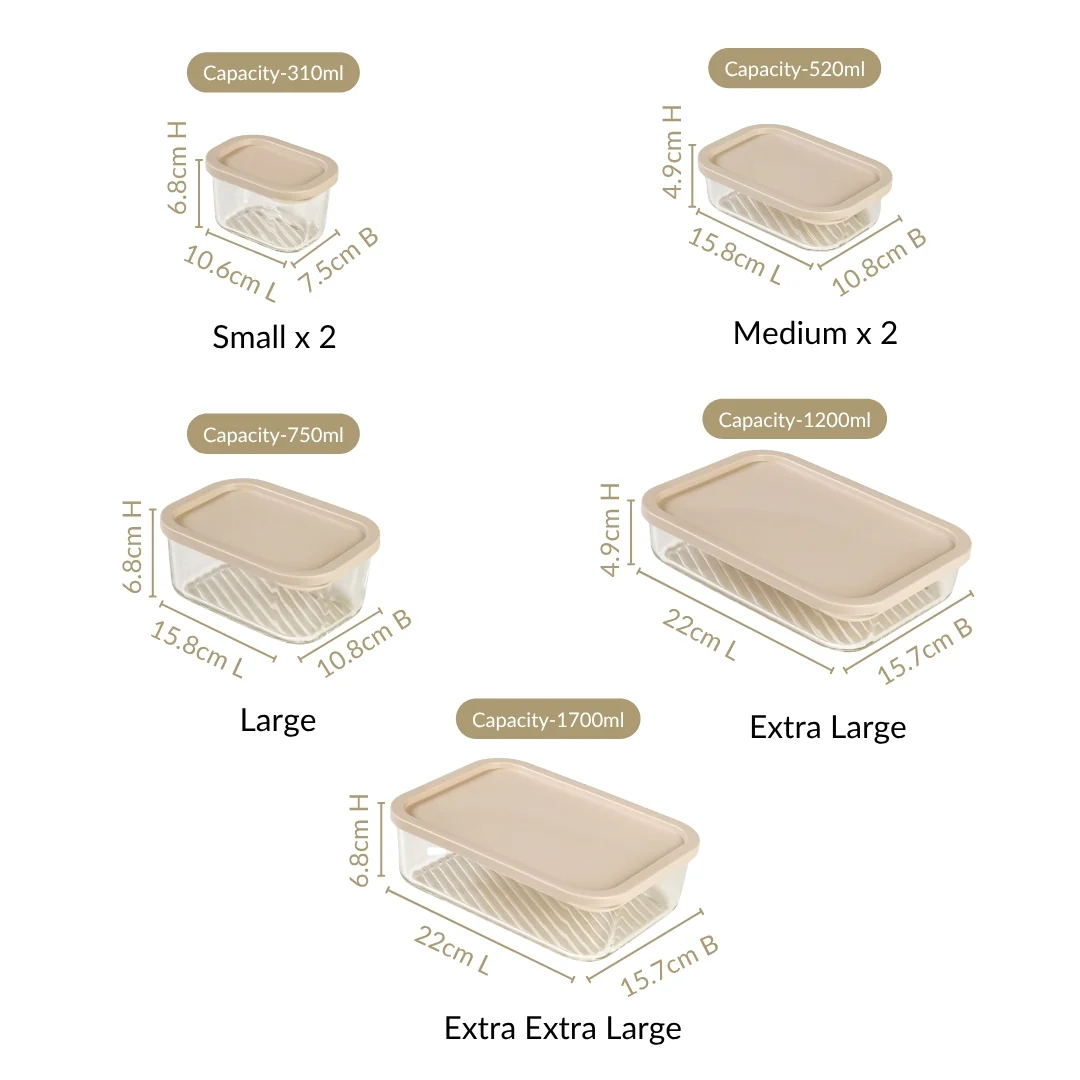 Groovo Premium Airtight Glass Containers Set Of 7 S 310ml M 520ml L 750ml XL 1200ml XXL 1700ml - Image 5