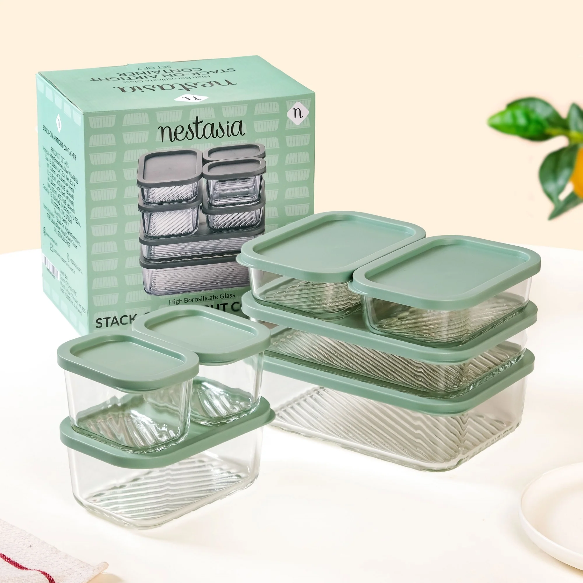 Groovo Stack On Storage Container Sage Green Set Of 7 S 310ml M 520ml L 750ml XL 1200ml XXL 1700ml - Image 2