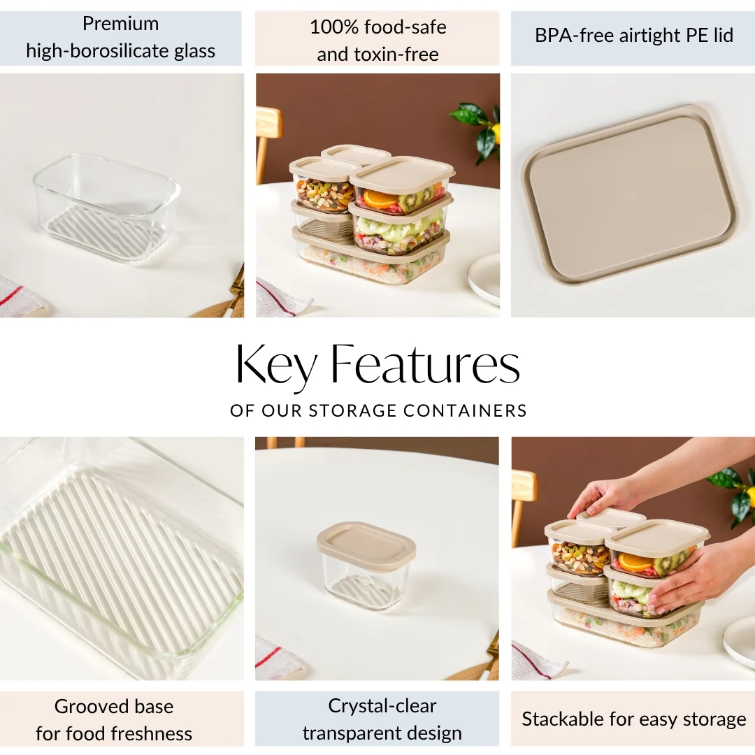 Groovo Stackable Glass Food Storage Container Set Of 6 S 310ml M 520ml L 750ml XL 1200ml - Image 5